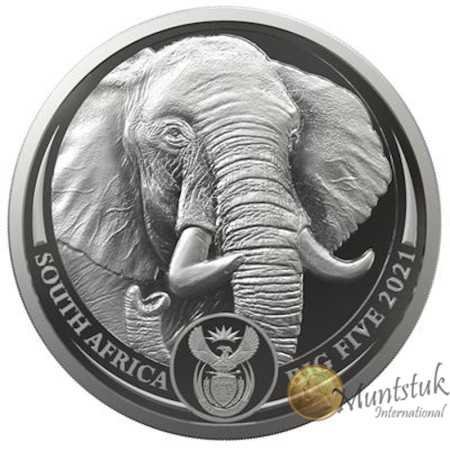 5 oz, South Africa, 2021,  Silver, Big Five II - Elephant, Obverse