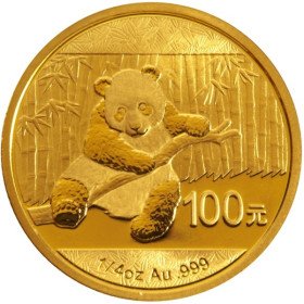 100 Yuan, China, 2014, Gold - Panda, Reverse