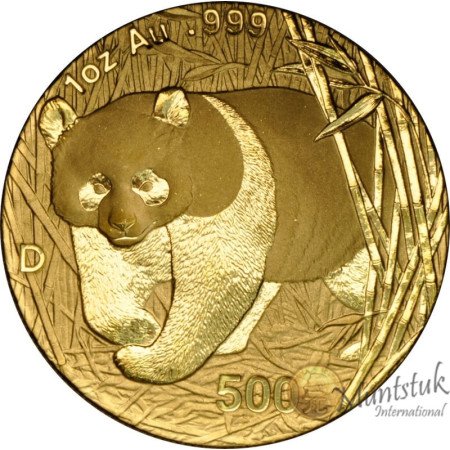 500 Yuan, China, 2001, Gold - Panda, Reverse