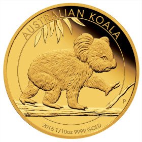 1/10 oz, Australian, 2016, Gold - Koala, reverse