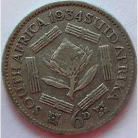 SixPence, South Africa, 1934, Silver