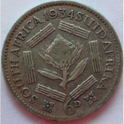 SixPence, South Africa, 1934, Silver