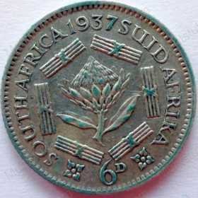SixPence, South Africa, 1937, Silver