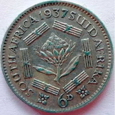 SixPence, South Africa, 1937, Silver