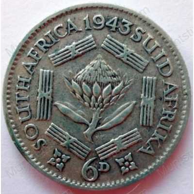 SixPence, South Africa, 1943, Silver
