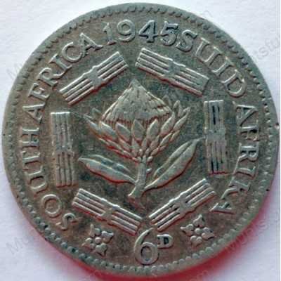 SixPence, South Africa, 1945, Silver