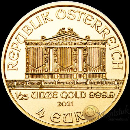 1/25 oz, Austria, 2021, Gold - Vienna Philharmonic, reverse