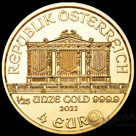 1/25 oz, Austria, 2022, Gold - Vienna Philharmonic, reverse