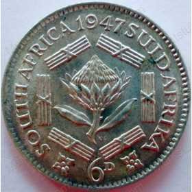 SixPence, South Africa, 1947, Silver