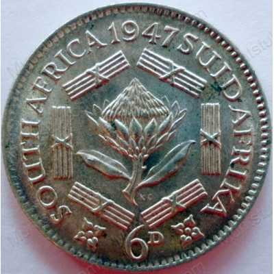 SixPence, South Africa, 1947, Silver