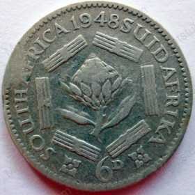SixPence, South Africa, 1948, Silver