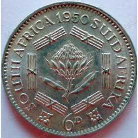 SixPence, South Africa, 1950, Silver