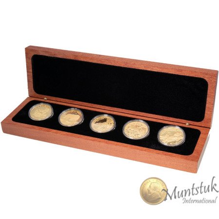 1994 -1998 South Africa Natura One Ounce Gold Proof Big Five Coin Set Box open