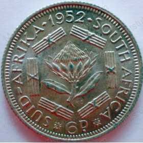 SixPence, South Africa, 1952, Silver