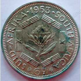 SixPence, South Africa, 1953, Silver