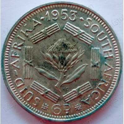 SixPence, South Africa, 1953, Silver