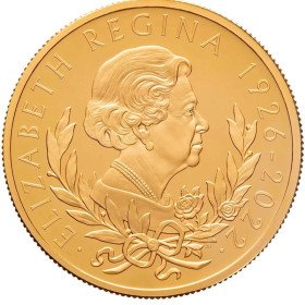 1oz, UK, 2022, Gold, 100 Pounds, Her Majesty Queen Elizabeth II Memorial, obverse