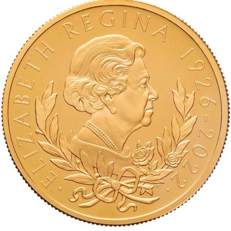 1oz, UK, 2022, Gold, 100 Pounds, Her Majesty Queen Elizabeth II Memorial, obverse