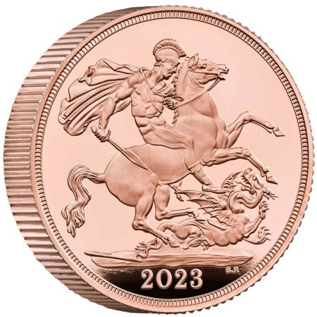 UK, 2023 Gold, Coronation of His Majesty King Charles III Piedfort Sovereign, obverse