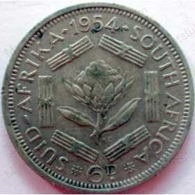 SixPence, South Africa, 1954, Silver