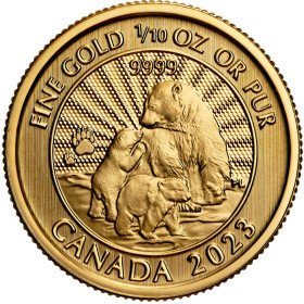 1/10 oz, Canada, 2023, 5 Dollards, Gold, Polar Bear and Cubs obverse