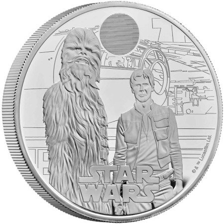 5 oz, UK, 2024, Silver, Star Wars Han Solo and Chewbacca obverse