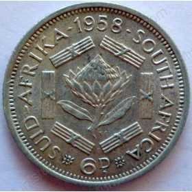 SixPence, South Africa, 1958, Silver