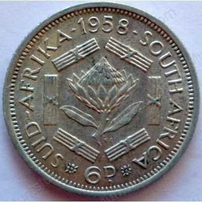 SixPence, South Africa, 1958, Silver