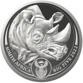 5 oz, South Africa, 2022, Silver, Big Five II - Rhino, Obverse