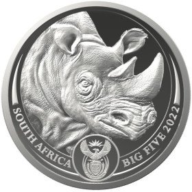 1 Kg, South Africa, 2022, Silver, Big Five II - Rhino, obverse