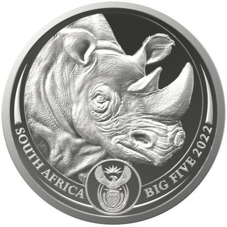 1 Kg, South Africa, 2022, Silver, Big Five II - Rhino, obverse
