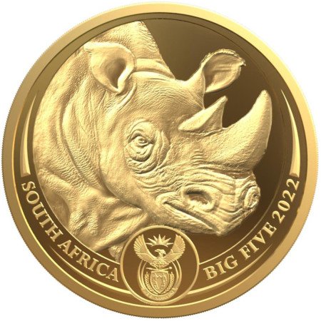1kg, South Africa, 2022, Gold, Big Five II - Rhino, obverse