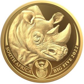 5 oz, South Africa, 2022, Gold, Big Five II - Rhino, obverse
