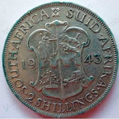 Two Shillings, South Africa, 1943, Silver