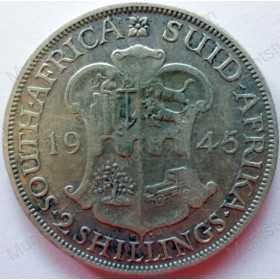 Two Shillings, South Africa, 1945, Silver