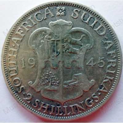Two Shillings, South Africa, 1945, Silver